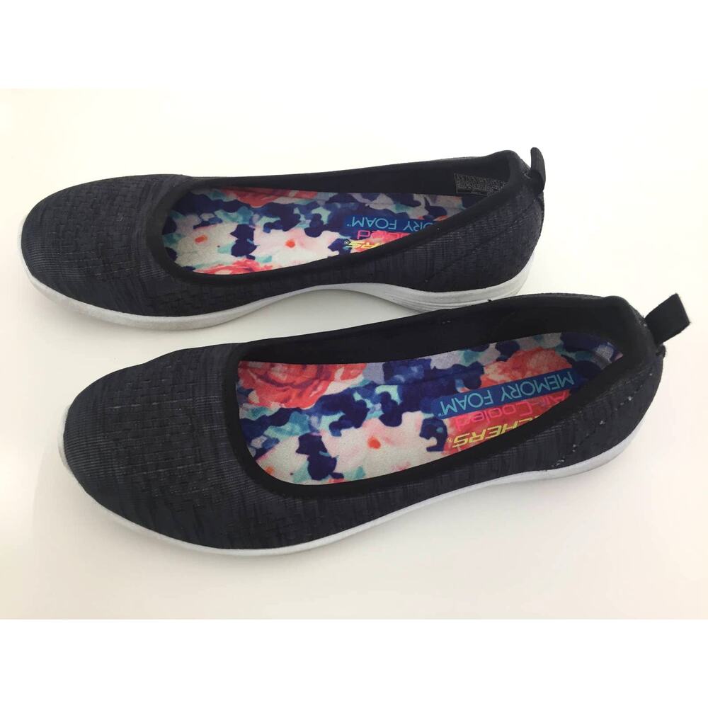 Skechers Air-Cooled Memory Foam‎ Black Textile Ballet Flats Womens 6.5